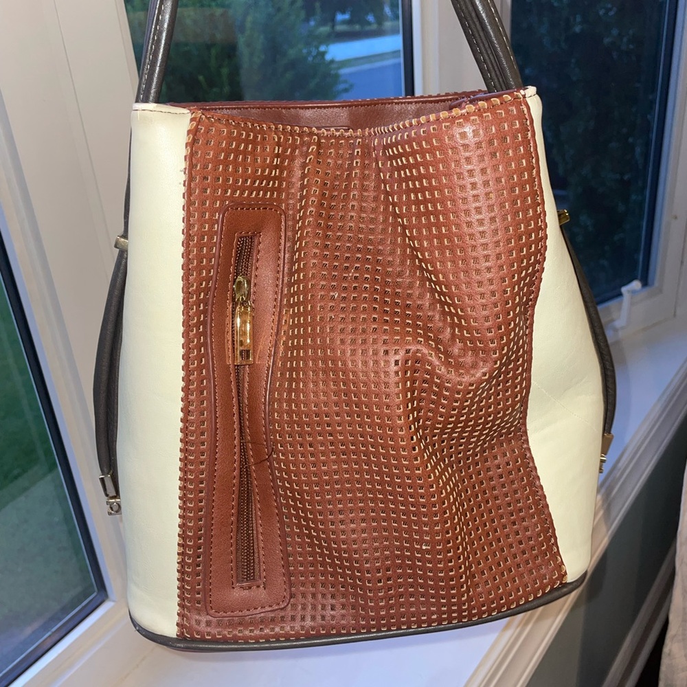 Brown and Cream Women's Bag